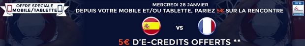 5 euros offerts sur la rencontre Espagne-France sur ParionsWeb