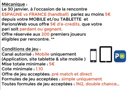 Offre mobile ParionsWeb rencontre Espagne-France