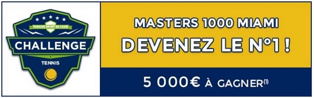 Empochez entre 100€ et 1 000€ en misant sur le Masters de tennis de Miami entre le 23/03 et le 3/04