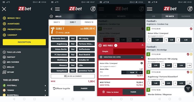 Application ZEbet pour Android