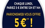 Pause Dej’ sur ParionsWeb : Tous les lundis, pariez 5 euros sur le sport de votre choix et recevez en cadeau 5€